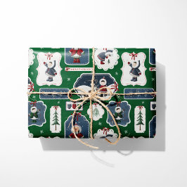 Papel De Presente Feriado Fesco, Esquimó, Tags Verde