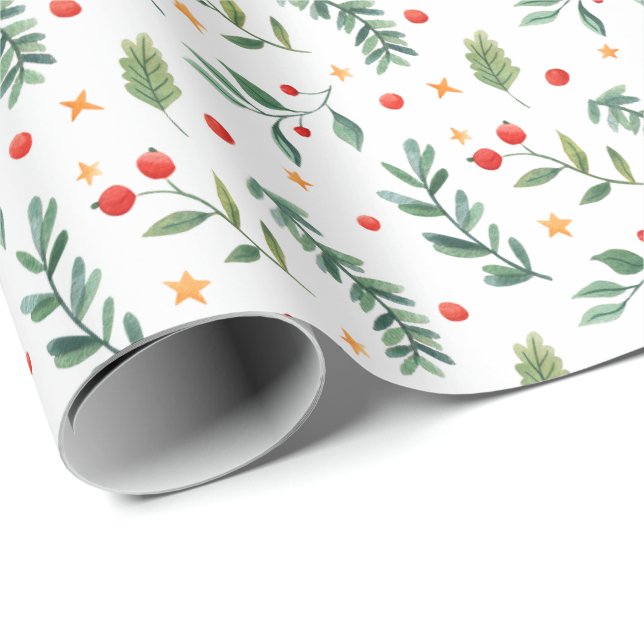Papel De Presente Feriado festivo do branco | da floresta | (Ponta do rolo)