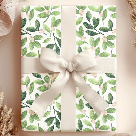 Papel De Presente Feriado Floral Verde Elegante Mistletoe Watercolor