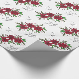 Papel De Presente Feriado Floral Vermelho de Poinsettia Personalizad
