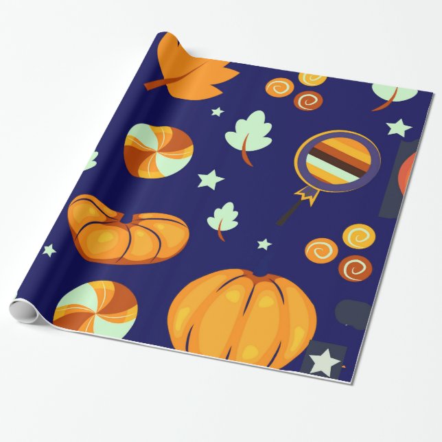 Papel De Presente Feriado Ghost Pumpkin de Halloween (Desenrolado)