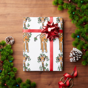 Papel De Presente Feriado Girafa - Natal Holly Garland