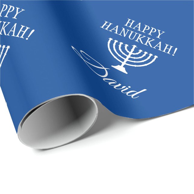 Papel De Presente Feriado Judeu Azul de Hanukkah Feliz e Personaliza (Ponta do rolo)