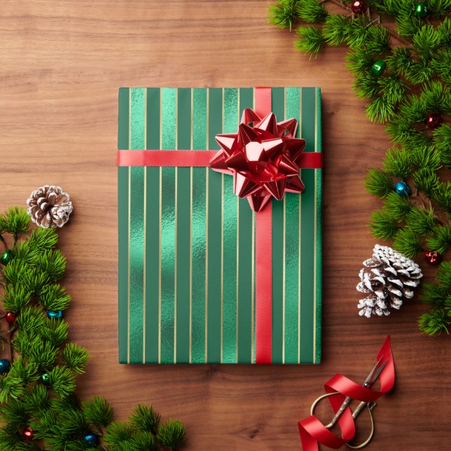Papel De Presente Feriado Metálico Verde Elegante (Presente de Natal)