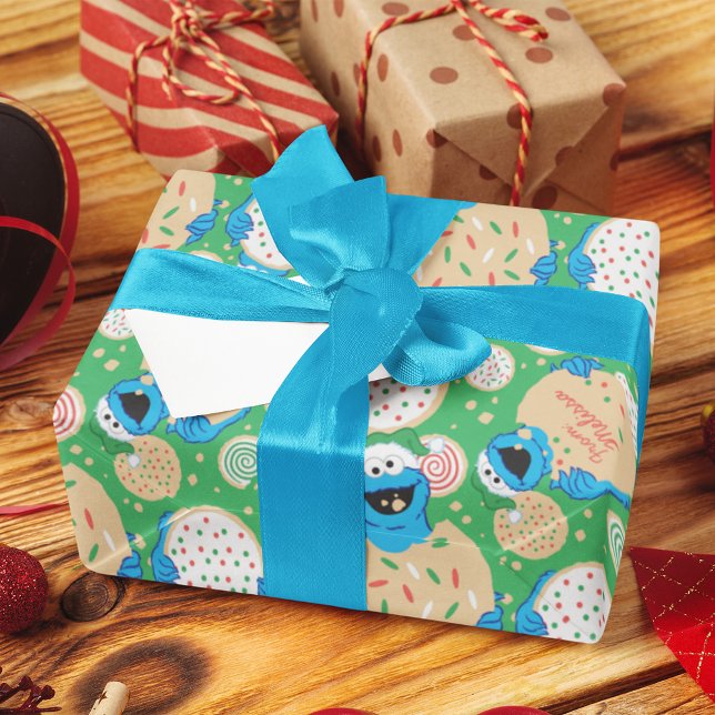 Papel De Presente Feriado Monstro de Cookie | Adicione seu nome (Wrapping paper on gift)