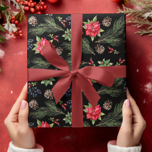 Papel De Presente Feriado Natal Aquarela Poinsettia Floral