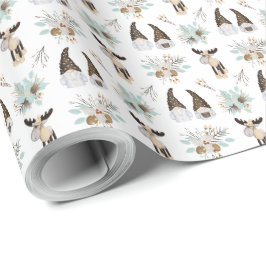 Papel De Presente Feriado Natal Nórdico Gnomos Festivos e Moose