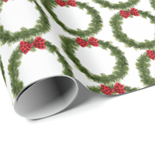 Papel De Presente Feriado Pine Wreath e arco