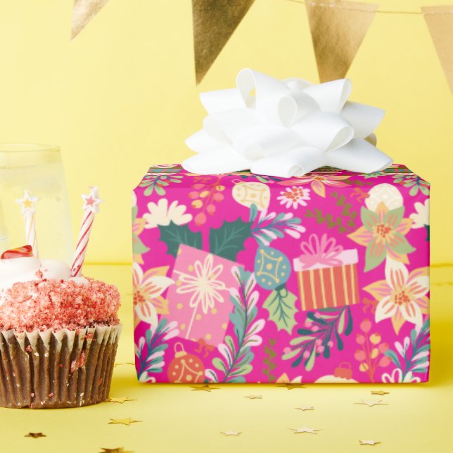 Papel De Presente feriado retro-natal rosa moderno (Festa de aniversário)