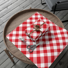 Papel De Presente Feriado Russo Gingham Vermelho Branco Xadrez Russo