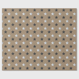 Papel De Presente Feriado Rustic Kraft Black Silver Stars
