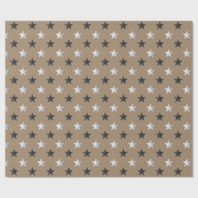 Papel De Presente Feriado Rustic Kraft Black Silver Stars (Aberto)