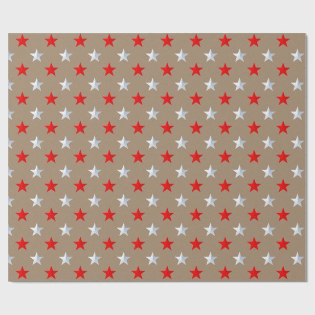Papel De Presente Feriado Rustic Kraft Red Silver Stars (Aberto)
