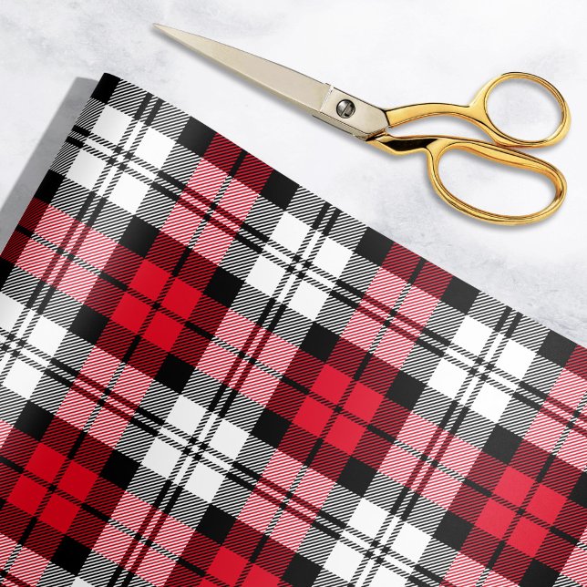 Papel De Presente Feriado Rustic Red Black and White Tartan Xadrez (Criador carregado)