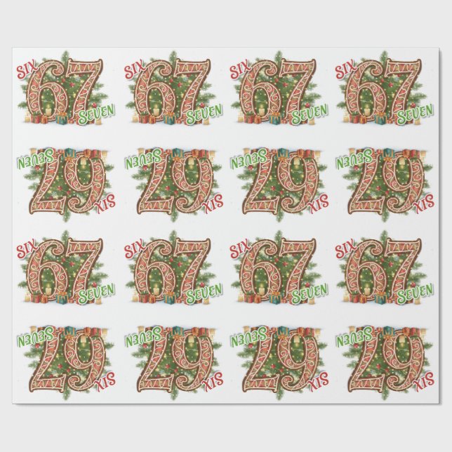 Papel De Presente Feriado Seis Sete, Verde & Vermelho (Aberto)