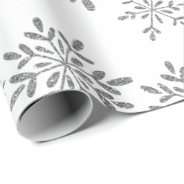 Papel De Presente Feriado tirado mão do brilho da prata dos flocos