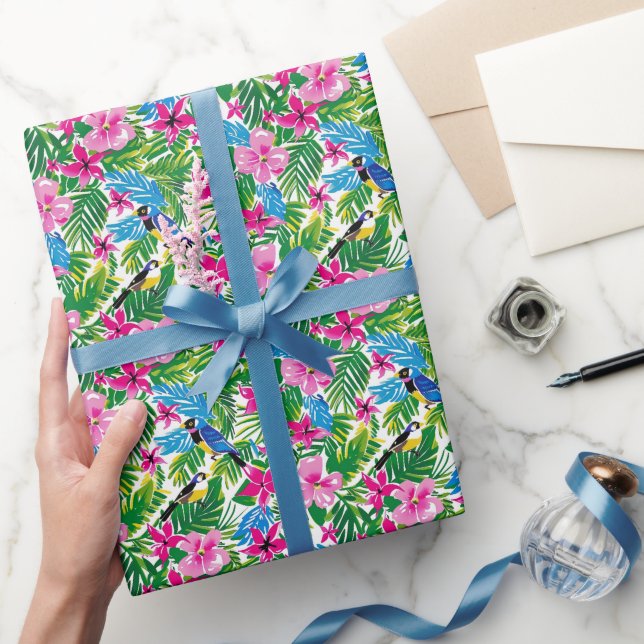Papel De Presente Feriado Tropical de Natal Cor-de-Rosa Negrito (Presentear)