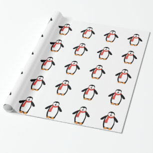 Papel De Presente Feriado Vermelho Feriado Natal Bonito Pinguim Nata