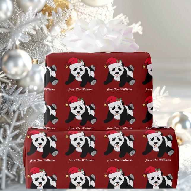 Papel De Presente Feriado Vermelho Personalizado de Urso Panda de Na (Criador carregado)
