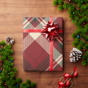 Papel De Presente Feriado Vermelho Xadrez natais vintages