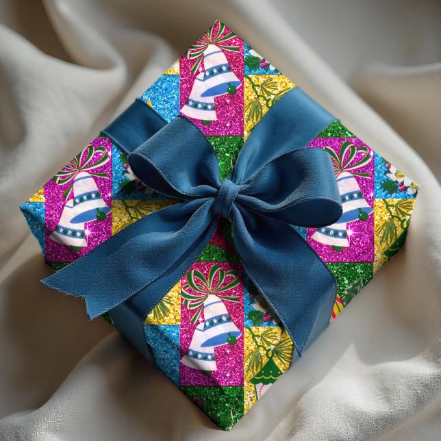 Papel De Presente Feriados coloridos de colagem retrógrados, bonitos (Criador carregado)