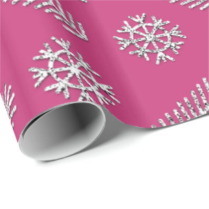 Papel De Presente Feriados de Árvore de Natal Fuchsia Glitter Flocos
