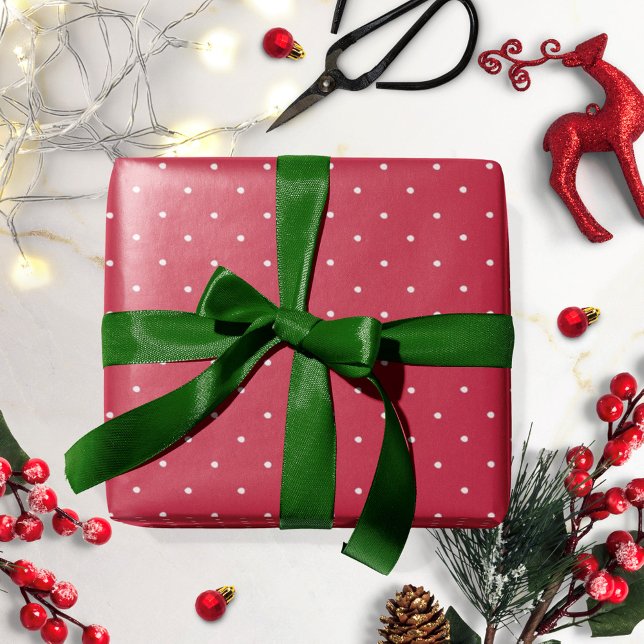 Papel De Presente Feriados de Bolinhas Vermelhas e Brancas de Natal  (Criador carregado)