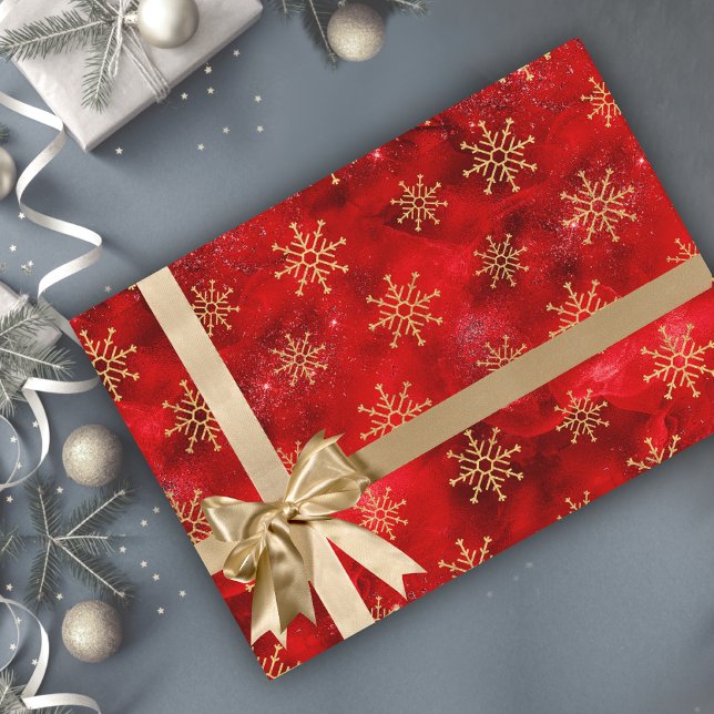 Papel De Presente feriados de flocos de neve de Natal de ouro vermel (Criador carregado)