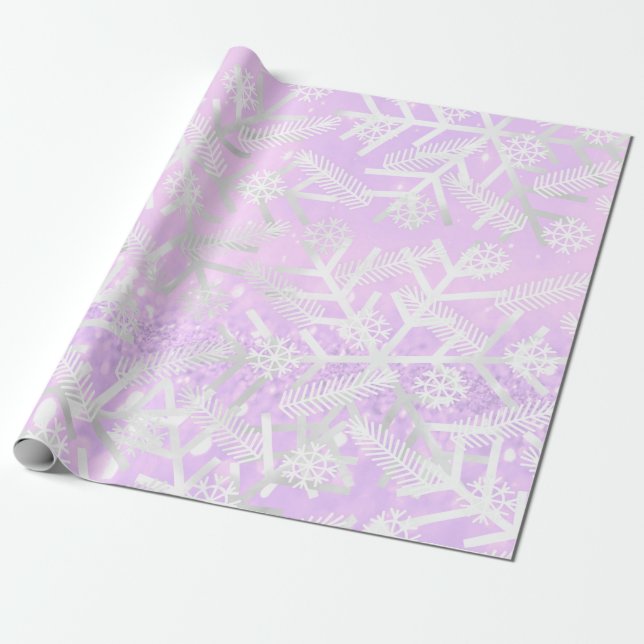 Papel De Presente Feriados de Natal com lavanda reluzente, flocos de (Desenrolado)