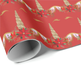Papel De Presente Feriados de Natal do Unicórnio Alegria Floral Dour