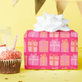 Papel De Presente Feriados de Natal Gelados, Desenhados à Mão, Rosa