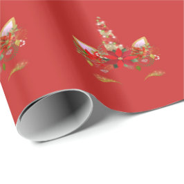 Papel De Presente Feriados de Natal Unicóricos Rosa Floral Dourado V