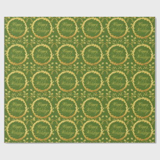 Papel De Presente Feriados Felizes, Dourada Wreath