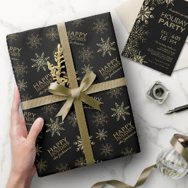 Papel De Presente Feriados Felizes Dourados Glitter Snowflakes Nome 