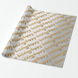 Papel De Presente Feriados Felizes Dourados Script Cinza Prata Branc