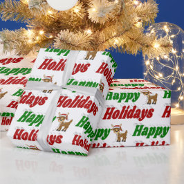 Papel De Presente Feriados Felizes, Reindeer, tipografia de Natal