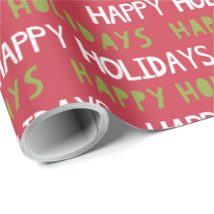 Papel De Presente Feriados felizes Vermelhos, Brancos e Verdes