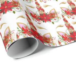 Papel De Presente Feriados, o Unicórnio do Natal pisca a Feliz branc