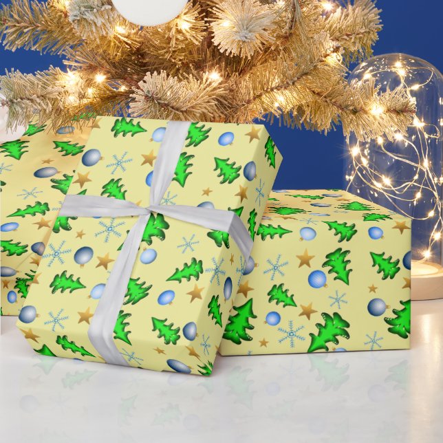 Papel De Presente Férias amarelas festivas com símbolos de Natal Wra (Feriados)