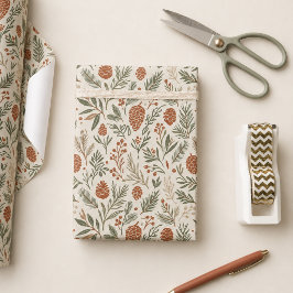 Papel De Presente Férias Botânicas Sazonais Elegantes
