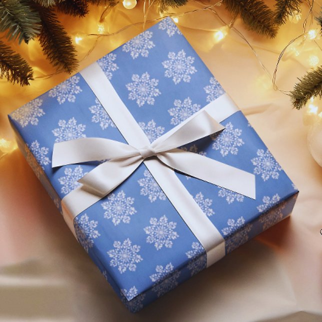 Papel De Presente Férias Branco Azul Chinoiserie Floco de Neve  (Criador carregado)