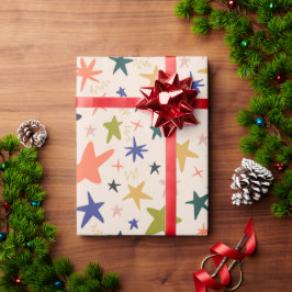 Papel De Presente Férias de Inverno com Padrão de Estrela Colorido