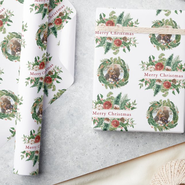 Papel De Presente Férias de Natal (Vintage Floral Christmas Photo Holiday Wrapping Paper by Painted Paperie
)