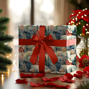 Papel De Presente Férias de Natal da Vila Suíça da Neve Winter