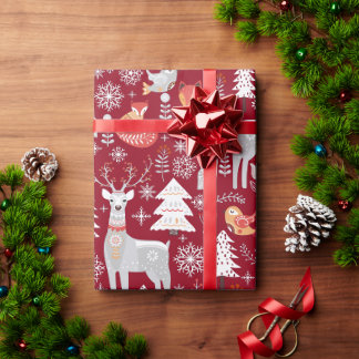 Papel De Presente Férias de Natal de Animais da Floresta Escandinava