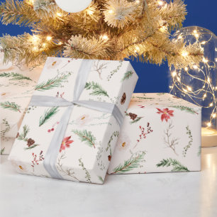 Papel De Presente Férias de Natal Elegante Boho Botânico Natureza