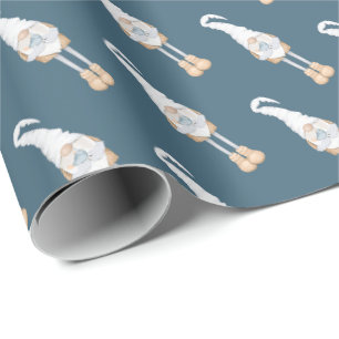 Papel De Presente Férias de Natal Gnomo Azul
