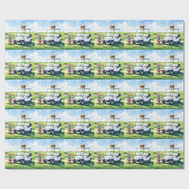 Papel De Presente Férias de Páscoa de golfe com carrinho de golfe e  (Aberto)