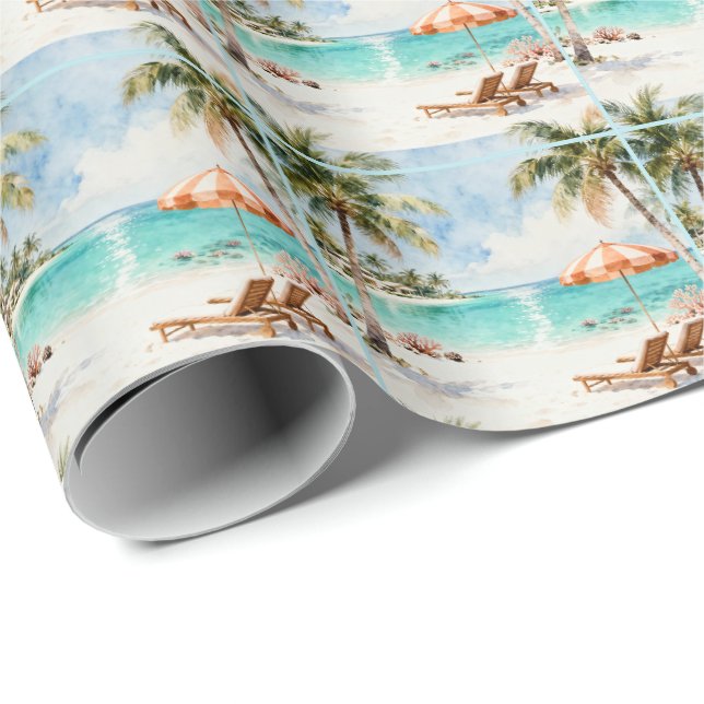 Papel De Presente Férias de Verão Resort Tropical (Ponta do rolo)
