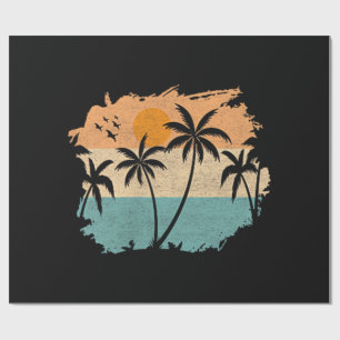 Papel De Presente Férias de Verão Retro Pôr do Sol Praia Palmeiras Á